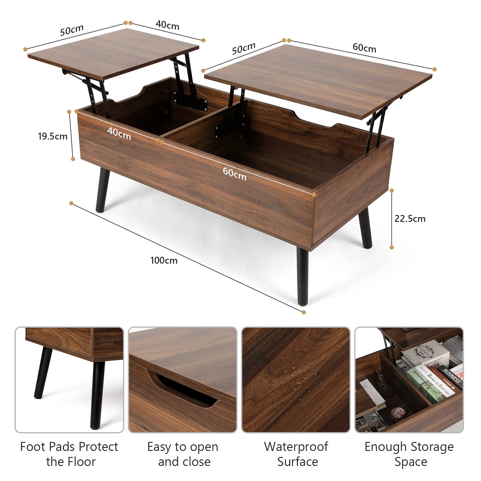 Coffee Table, Lift Top Coffee Table with Separate and Hidden Storage Compartment