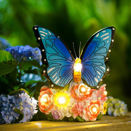 Pohabery Garden Statues Butterfly Decoration Resin Solar Butterfly Light Outdoor Decorations Garden Decoration Gifts for Mom