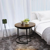 Round Coffee Table Set of 2, Nesting Stackable Coffee Tables Wood Top