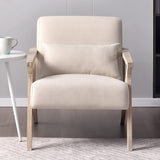 Modern Chair with Wood Frame, Upholstered Armchair with Waist Cushion, Accent Chair for Living Room Bedroom Apartment, Easy Assembly, Beige