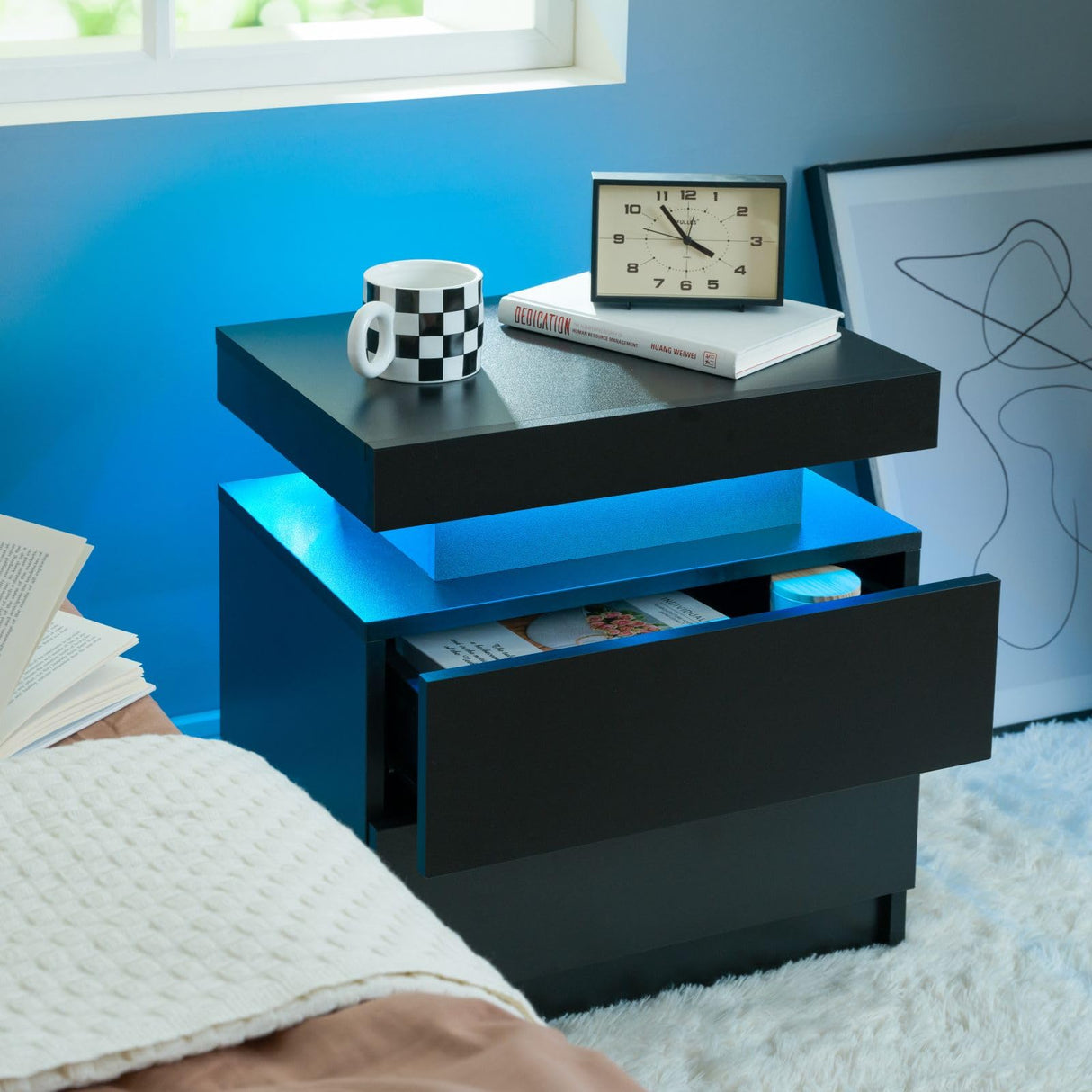 Nightstand Set of 2 LED Nightstand with 2 Drawers, Bedside Table with Drawers