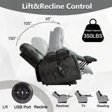 Large Power Lift Recliner Chair with Massage, Heat, and USB for Elderly