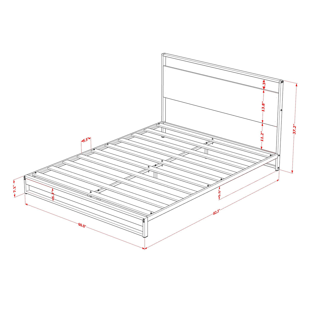 WIQBB03 Wilson Queen Frame with 3 Supporting Legs - High-Class Bed Frame in Powder