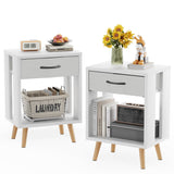 Nightstand Set of 2 with Fabric Drawers and Open Shelf