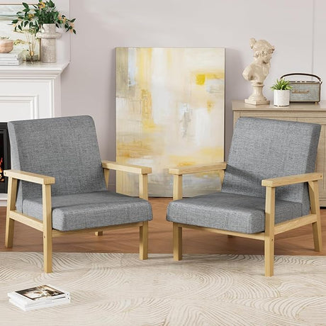 Mid-Century Modern Accent Chair with Solid Wood Frame and Thick Cushion for Living