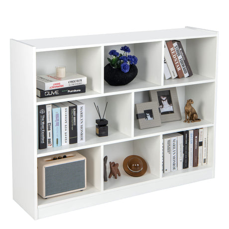 3-Tier Open Shelf Bookcase, Floor Standing White Wood Bookshelf for Bedroom, Living Room & Kids Room, 8 Cube Bookcase, 48 x 12.5 x 36.5, White