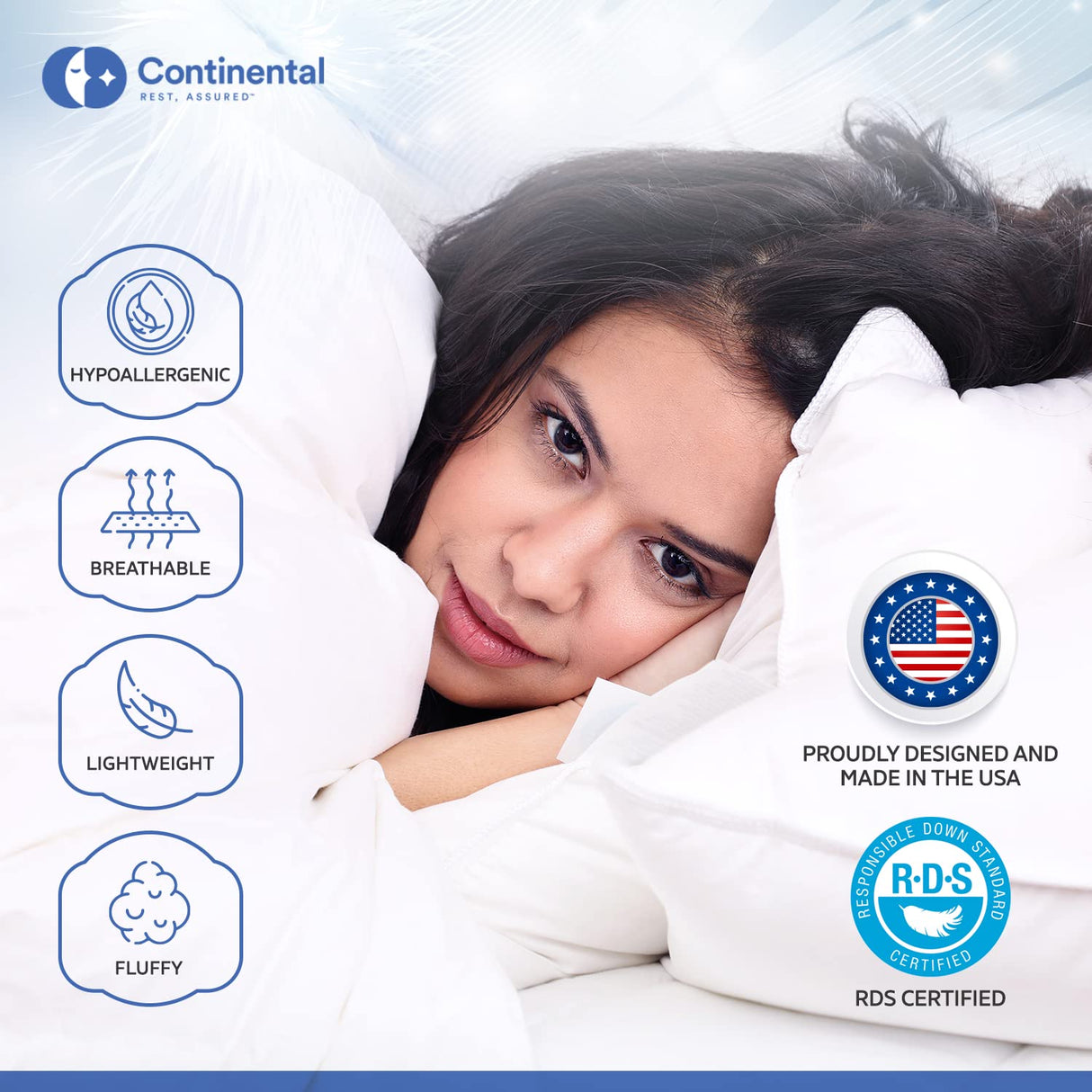 Serenity 700 Fill Power White Goose Down European Comforter - Hypoallergenic Fluffy, Lightweight Blanket Bedding - Made in The USA - King Size 102 x 86 Inches (Summer Weight, King)