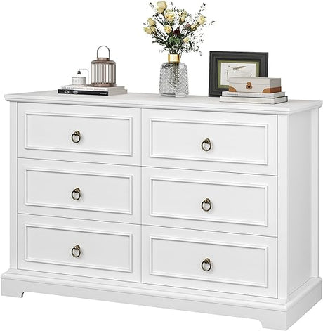 6 Drawer Double Dresser, Modern Farmhouse Chest of Drawers