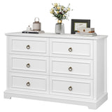 HOSTACK 6 Drawers Dresser for Bedroom, White Dressers & Chests of Drawers, 47.2" Wide Wood Double Dresser, Modern Farmhouse Storage Dressers, 6 Drawer Chest for Living Room, Entryway, Hallway