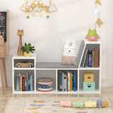 Kids Reading Nook with Bench, Toddler Bookcase with 6 Cubby and Seat Cushion