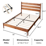 Solid Wood Bed Frame with Ergonomic Headboard, Full Size Mid Century Wooden Platform