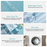 MILDLY 100% Long Staple Cotton Duvet Cover Set Gradient Blue Leaves Printed Comforter Cover Set Farmhouse Plant Comforter Cover Set