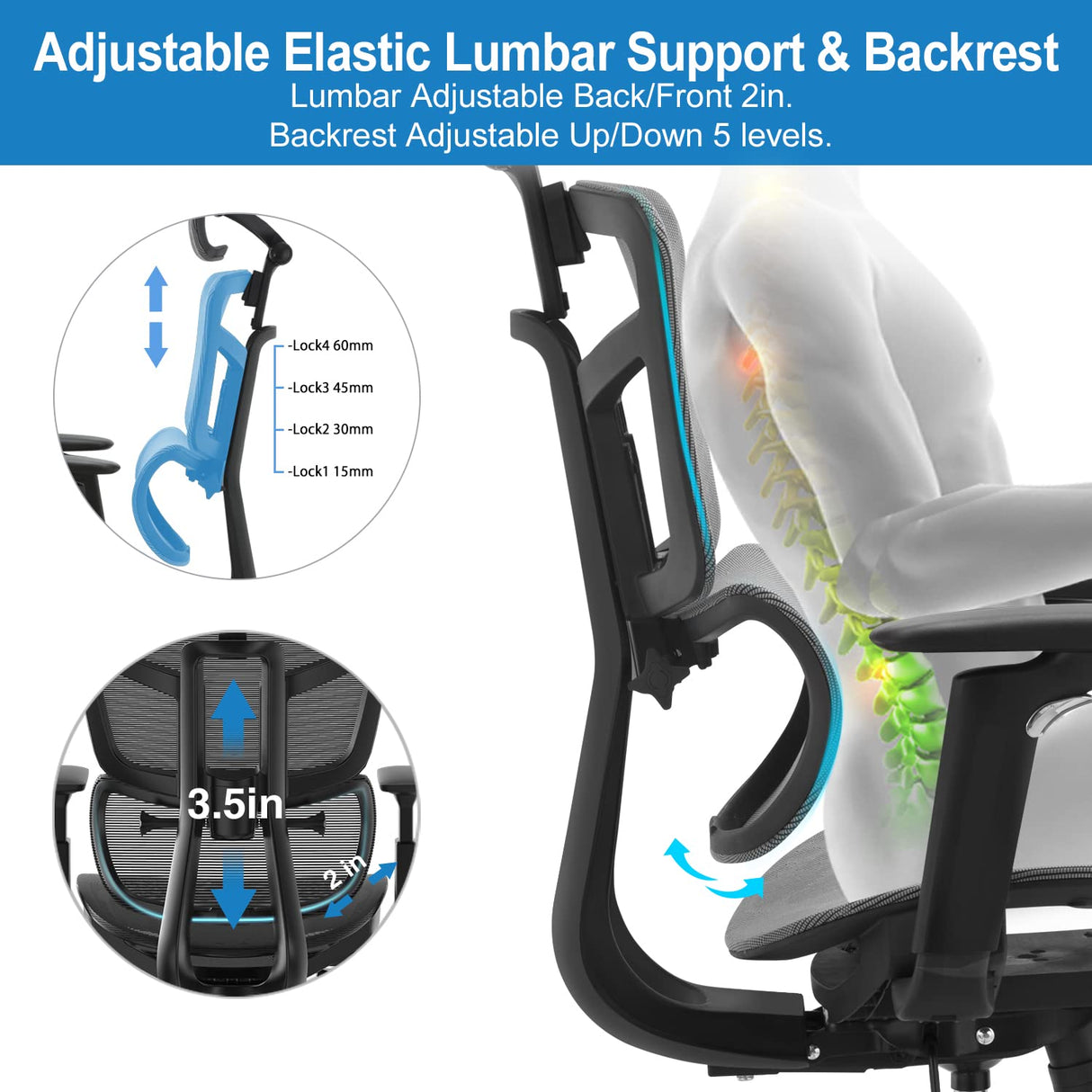 Ergonomic Office Chair High Back Home Office Desk Chairs, Adjustable Back