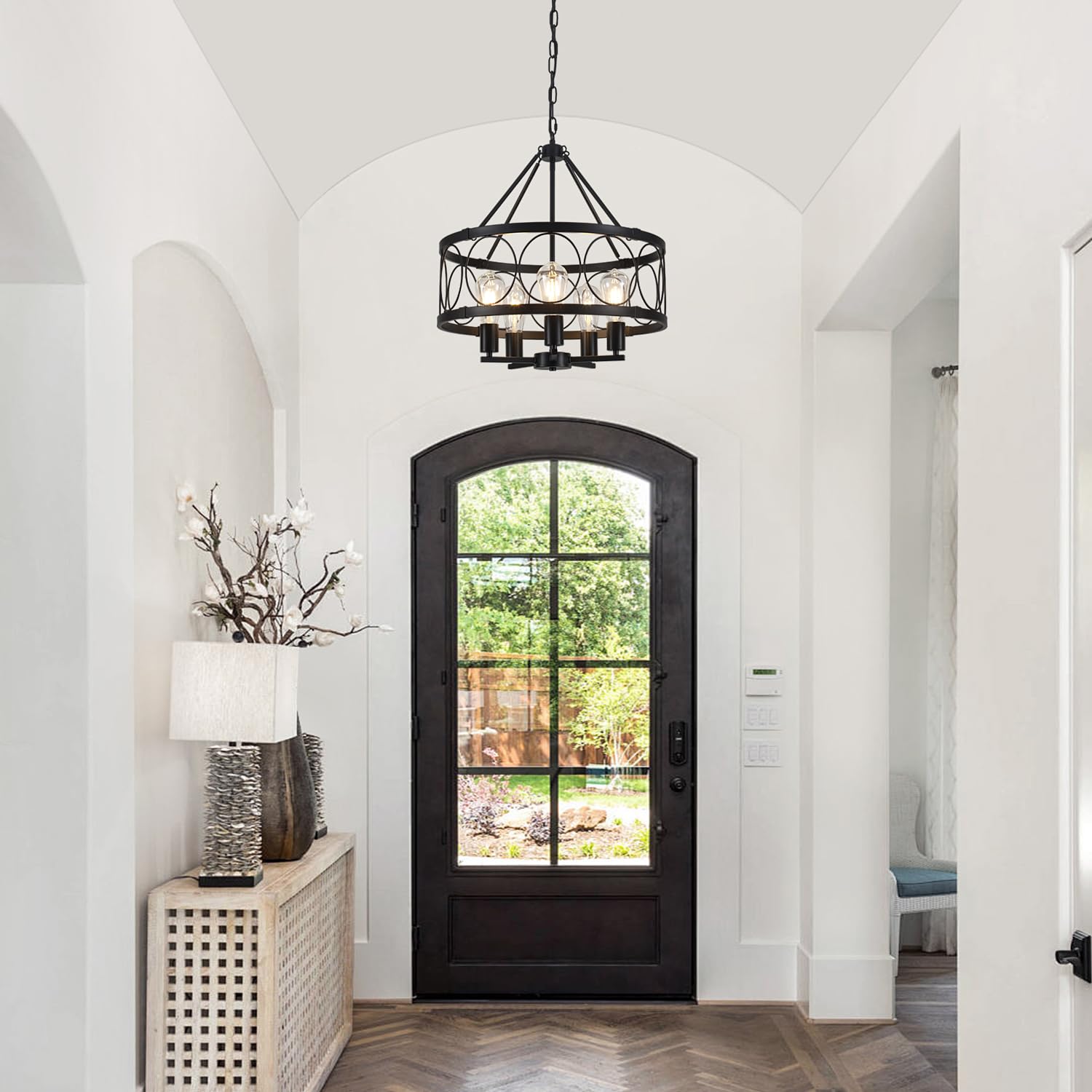 Black Farmhouse Chandelier, Rustic Drum Chandeliers, Dining Room Light Fixtures