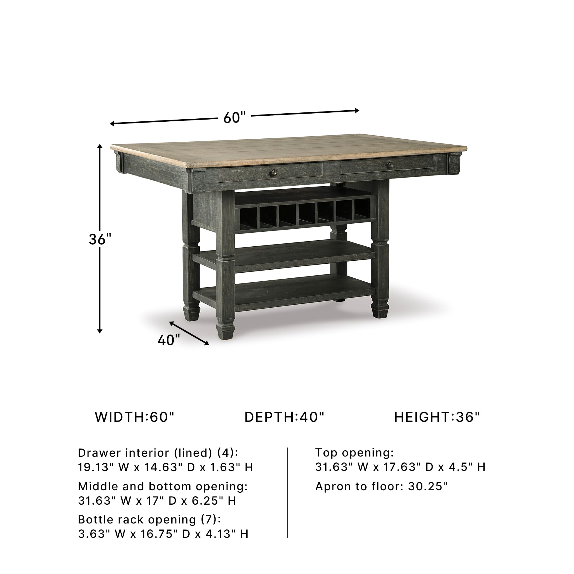 Tyler Creek Farmhouse Counter Height Dining Table with Wine Rack