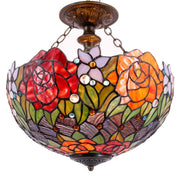 Tiffany Stained Glass Ceiling Light - Red Yellow Rose Semi Flush Mount