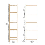 Narrow Bookshelf, 5 Tier Bathroom Shelf Bamboo, Floor Standing Display Storage Organizer for Small Space, Adjustable Shelves, Natural Wood Bookcase