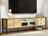 Modern LED TV Stand for 85 Inch TV, Wood TV Stand with 2 Glass Doors and 4 Drawers