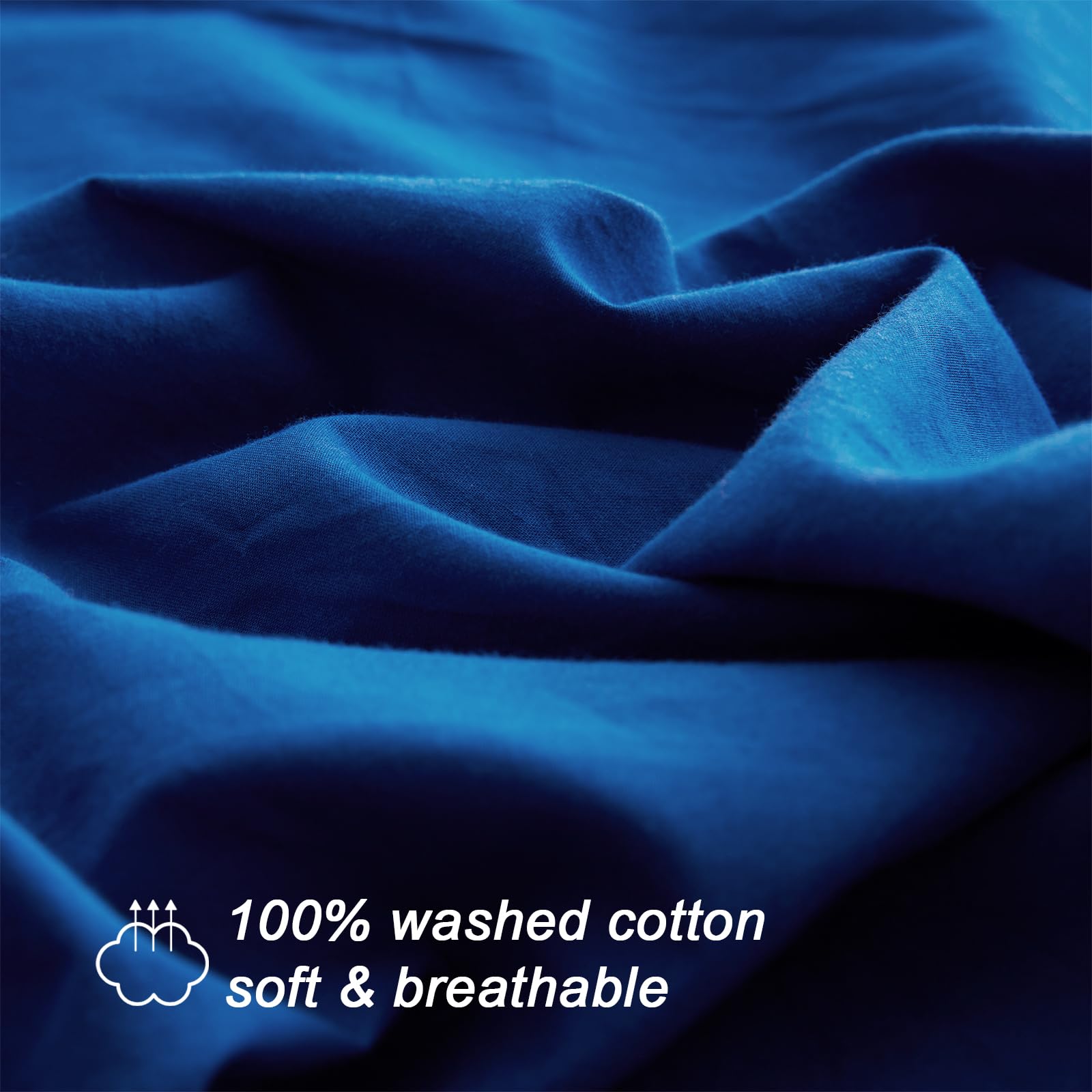 SunStyle Home 100% Cotton Duvet Cover Set Breathable Soft King Navy Blue Duvet Cover 3 Pieces Bedding Set with Buttons Closure Comforter Cover Set (1 Duvet Cover +2 Shams)