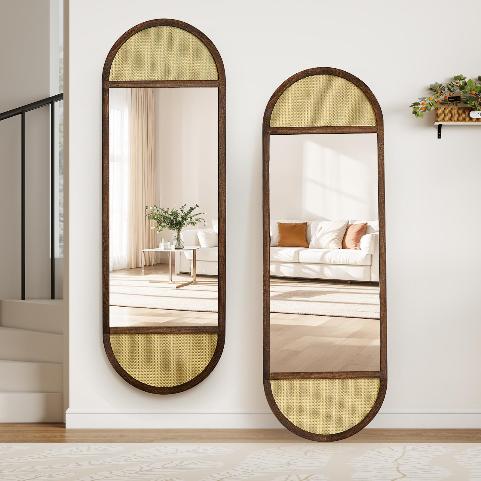 Arched Full Length Mirror with Solid Wood Frame 64"x21"