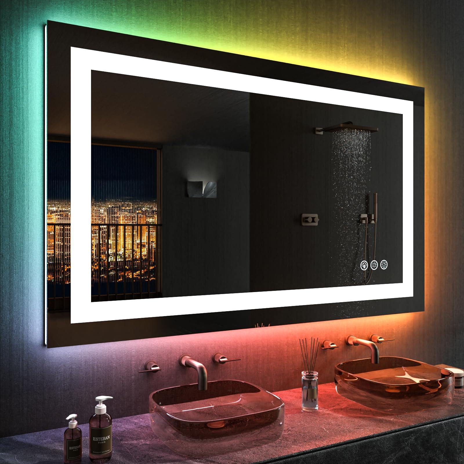 48"X32" LED Bathroom Mirror with Lights, Anti-Fog, Dimmable, RGB Backlit
