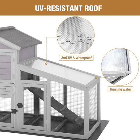 Rabbit Hutch for Outdoor Indoor Use, Bunny Cage with PVC Layer and Bottom Wire Netting