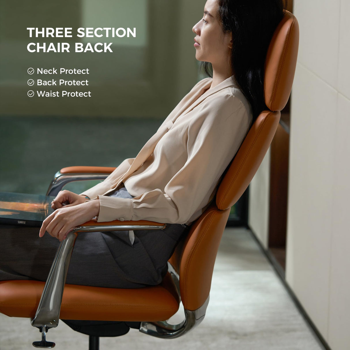 Executive Leather Office Chair - High Back Ergonomic Swivel Chair with Headrest