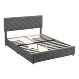 king Size Upholstered Bed Frame with 4 Storage Drawers and Headboard No Box Spring