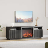 Fluted TV Stand with 23" Electric Fireplace Heater with Sound