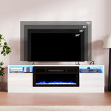 LED High Gloss TV Stand with Electric Fireplace - White
