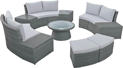 9-Piece Outdoor Half-Moon Furniture Set Patio Sofa Set