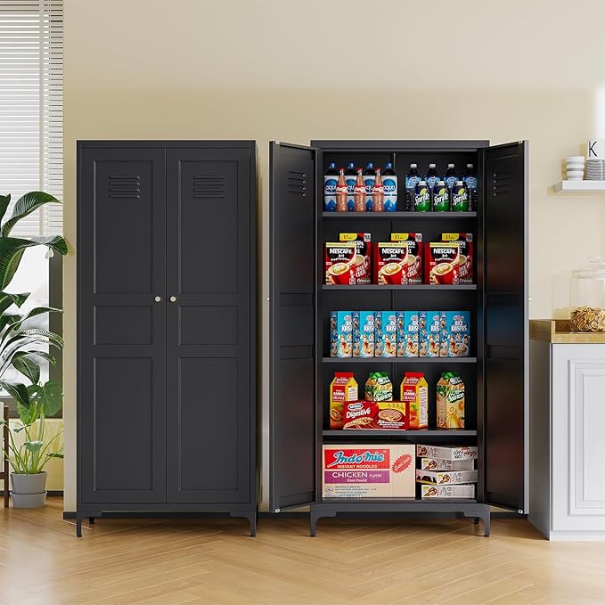 Kitchen Pantry Storage Cabinet, Metal Kitchen Pantry Cabinet with 2 doors