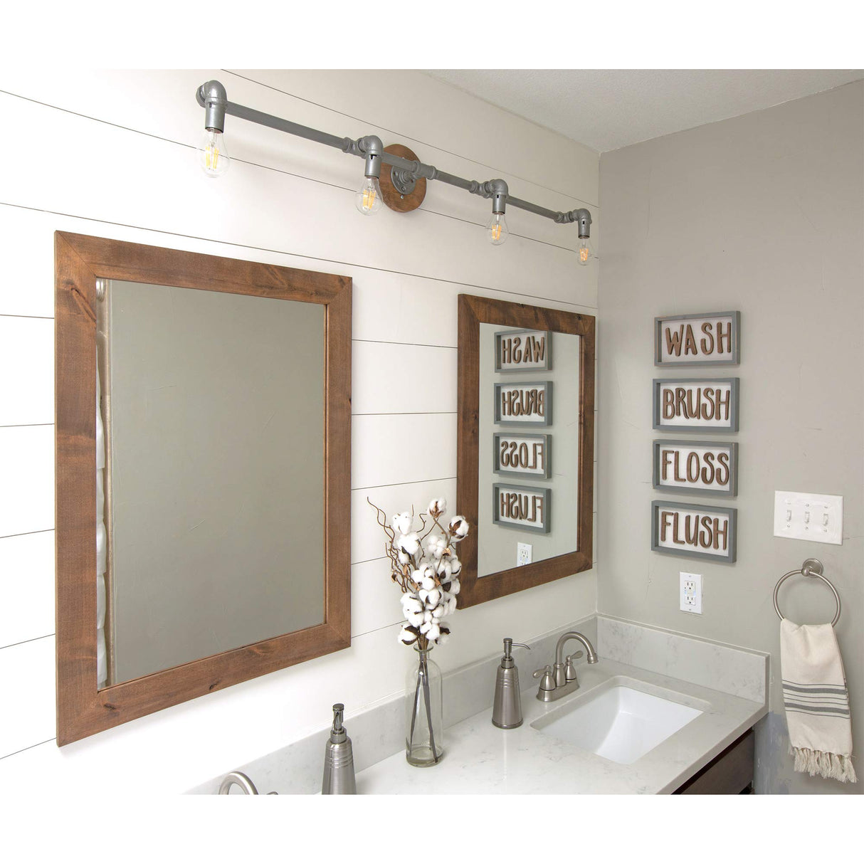 Farmhouse Bathroom Vanity Mirror, 24" x 31", Walnut Finish, 2-Pack