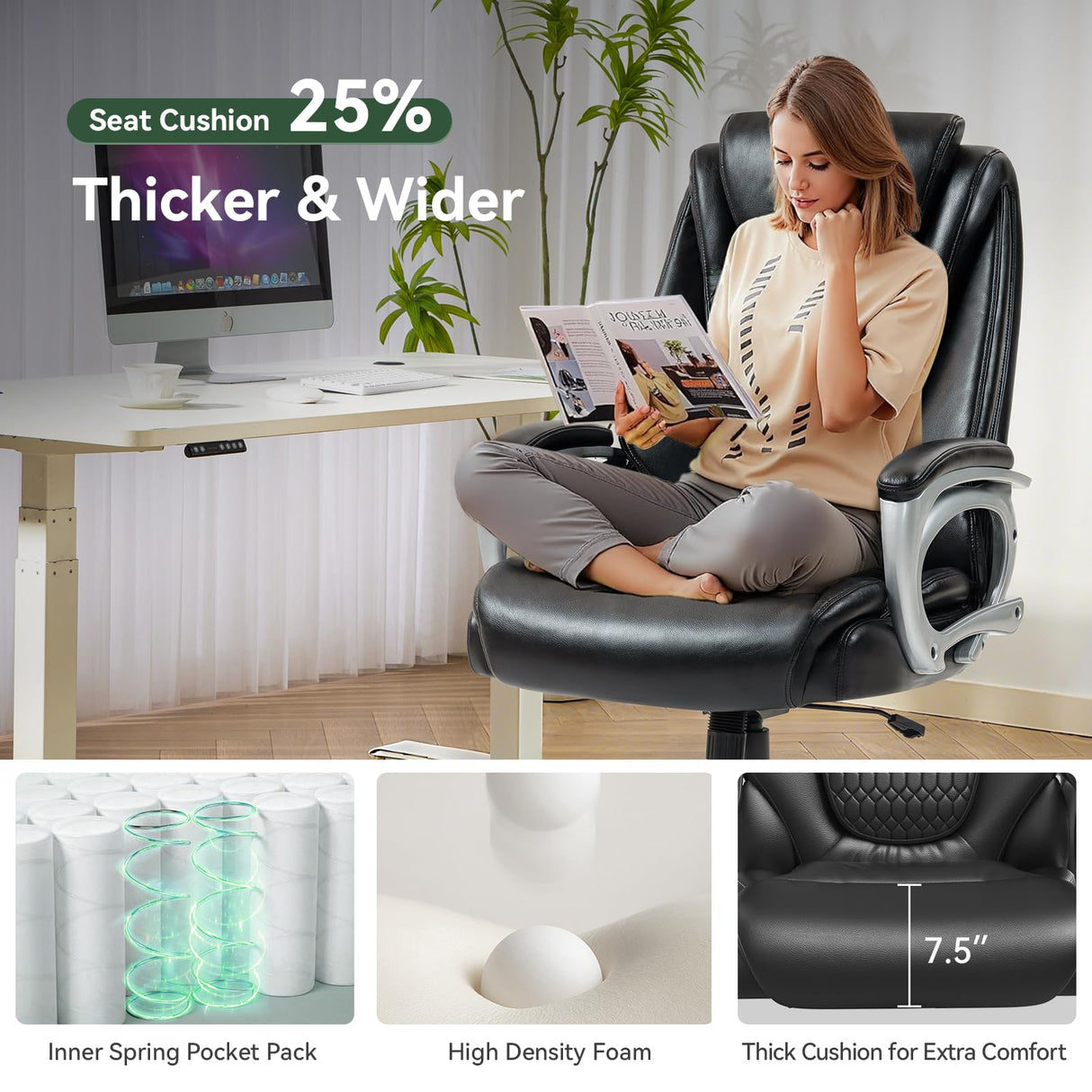 Big and Tall Office Chair 500lbs - Heavy Duty High Back Leather Desk Chair