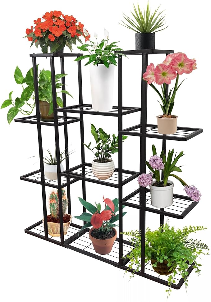 4 Tier 11 Potted Metal Large Plant Stand for Indoor Outdoor Flower Pot Display Planter Shelf