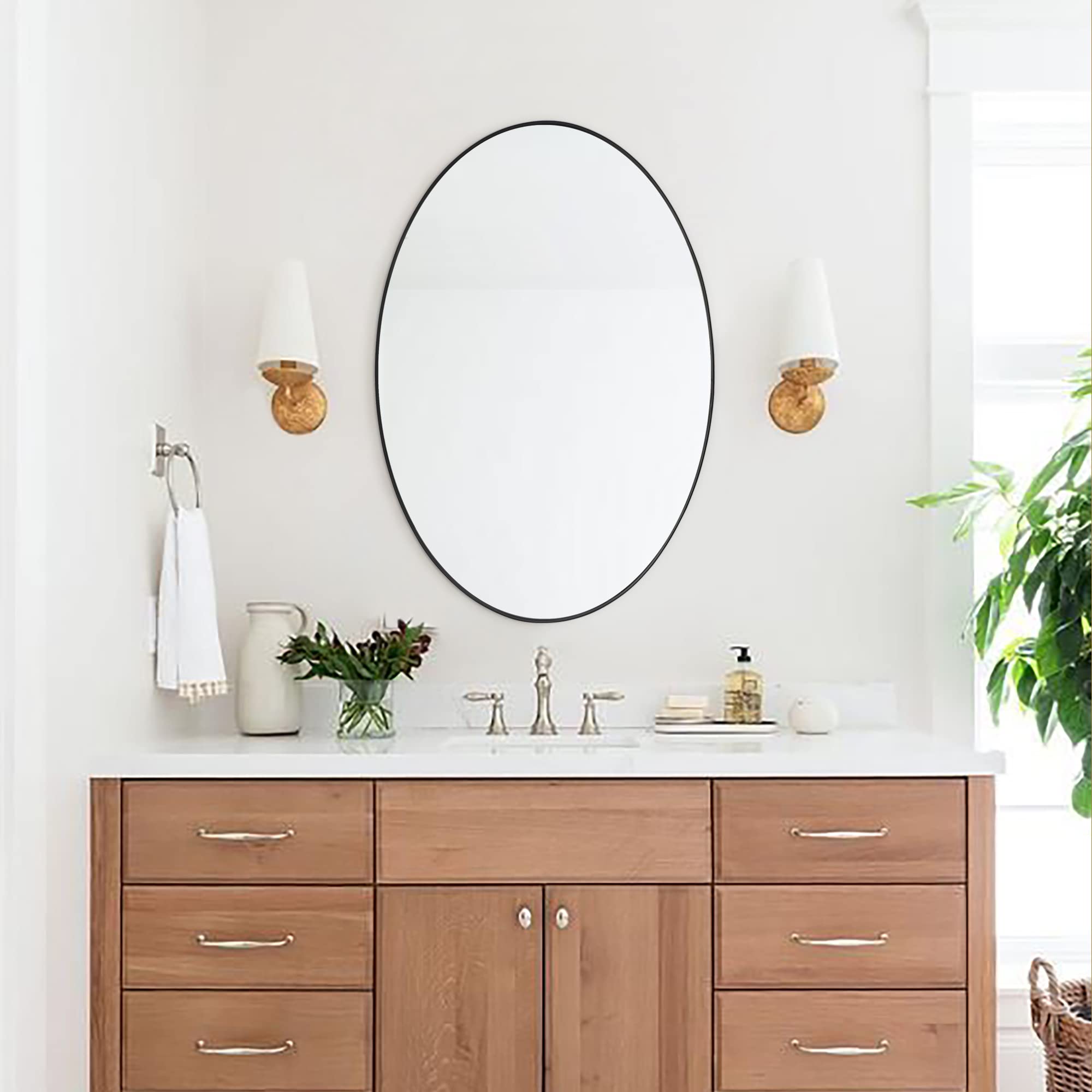 Bathroom Mirror  Matte Black Metal Framed Vanity Mirror