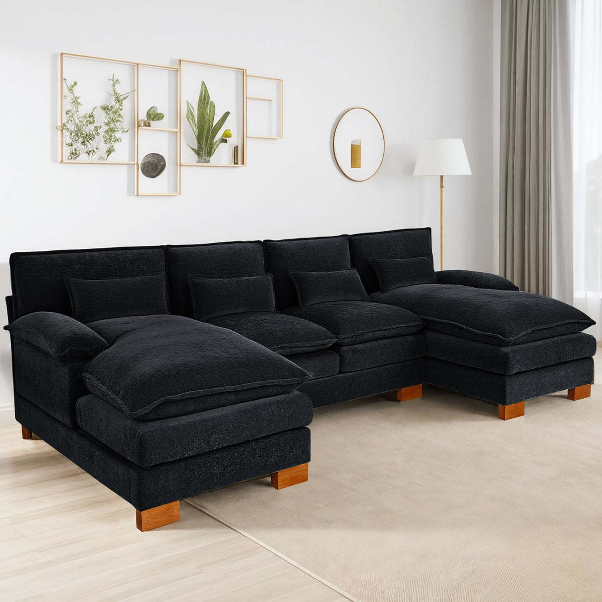 112.6" U Shaped Modular Sectional Sofa, Modern Chenille Cloud Couch