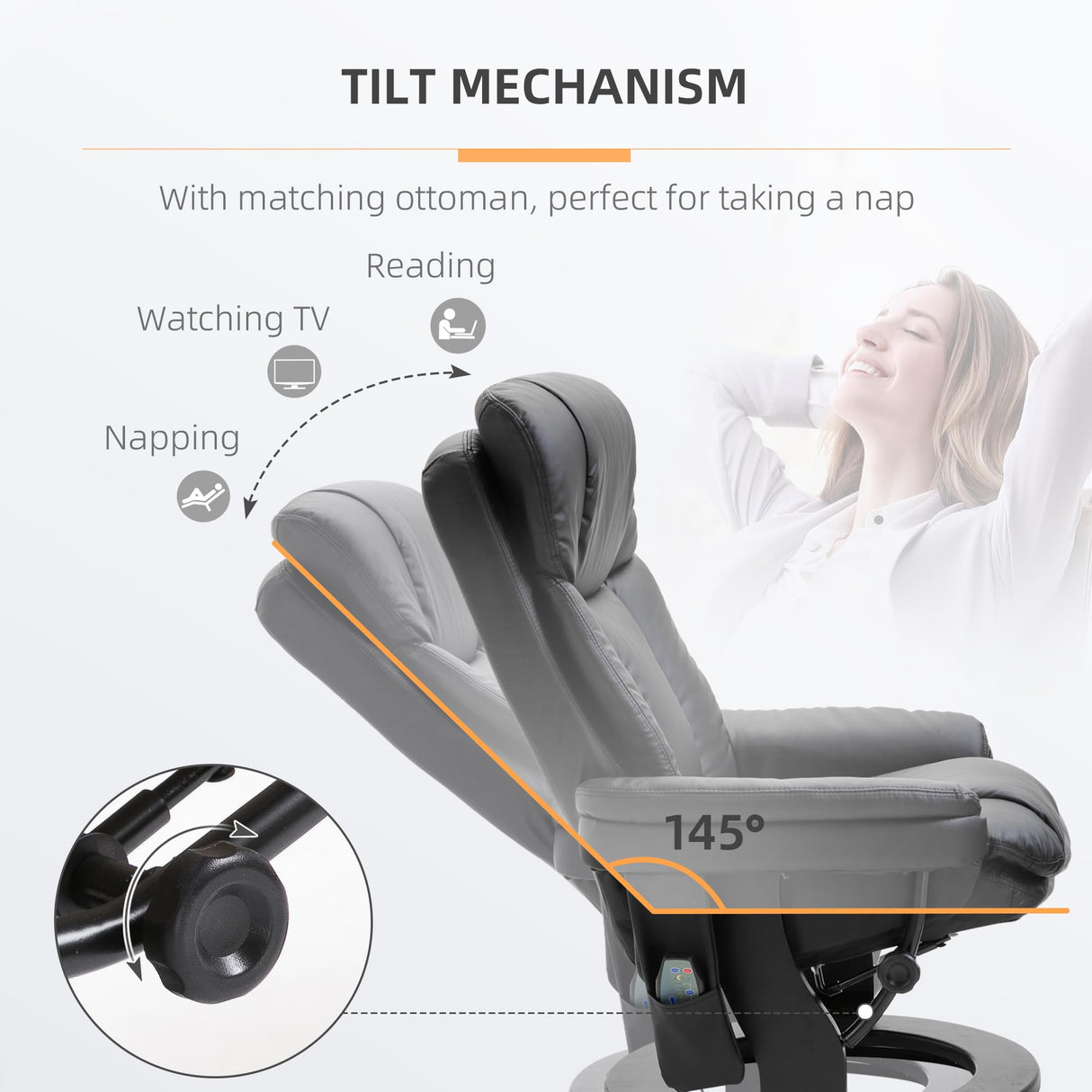 PU Leather Massage Recliner Chair with Ottoman 10 Point Vibration Swiveling Armchair,