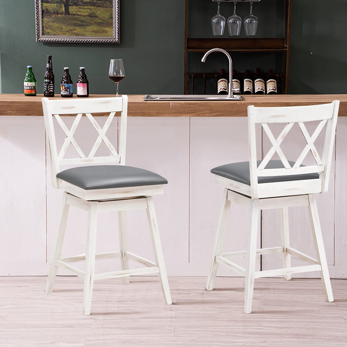 Bar Stool Set of 2, 360° Swivel Counter Height 25inch Bar Stool