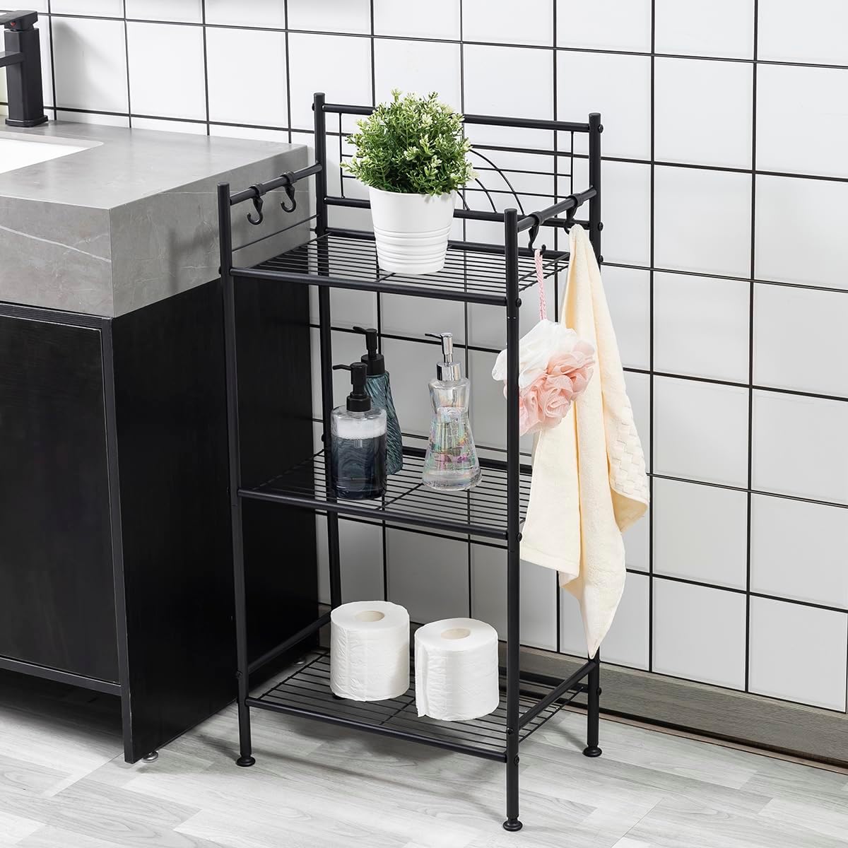 3-Tier Free Standing Wire Rack Durable Metal Shelving Storage Unit with Adjustable Feet