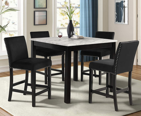 Celeste Faux Marble Counter Dining Table with Four Chairs, 5-Piece, Black