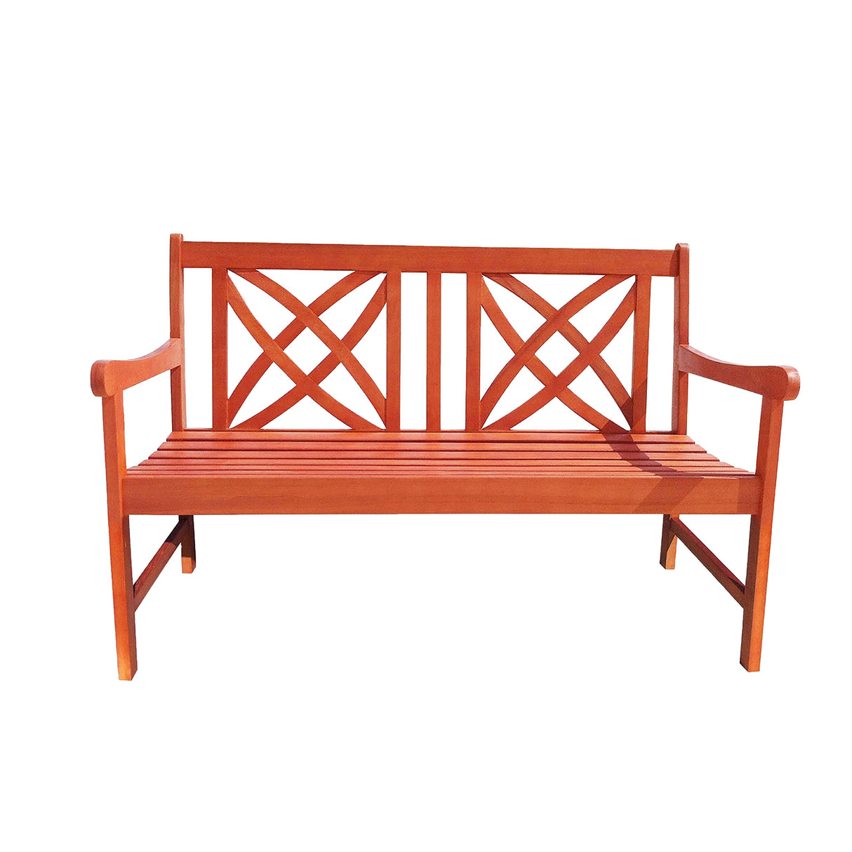 Siesta Red Brown 4Ft Magnolia Eucalyptus Wooden Garden Bench for 2 Seater in Entry Way