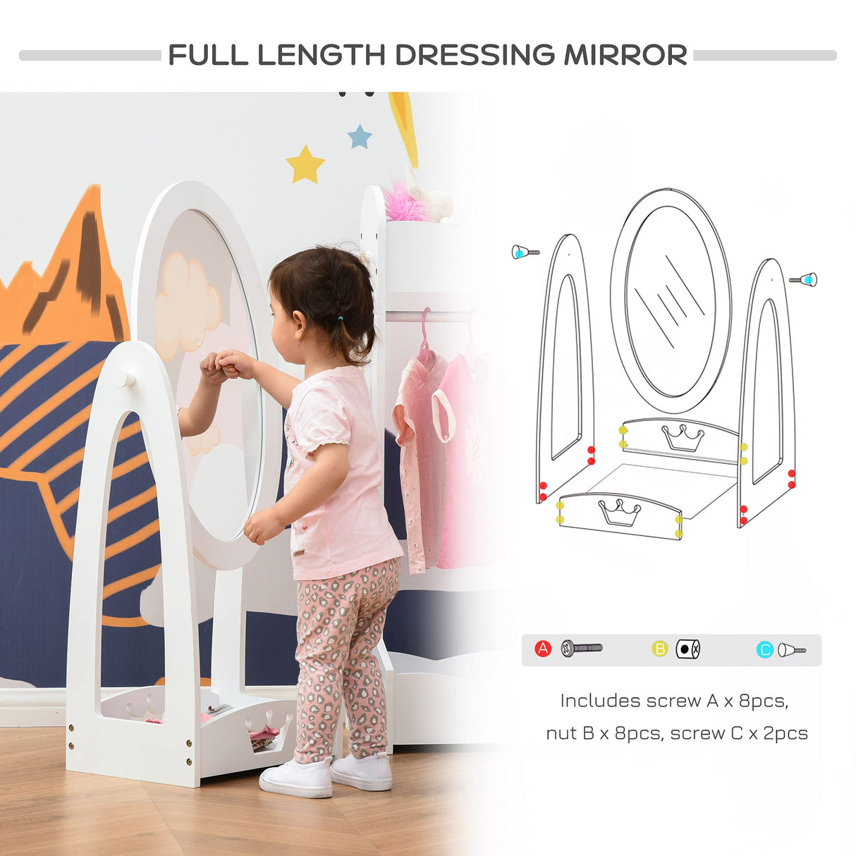 Full Length Mirror for Children, Adjustable to be Viewed from Multiple Angles Dress-up