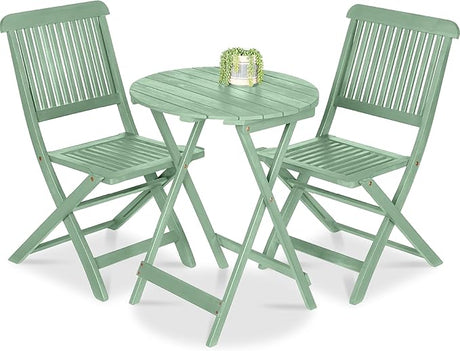 Best Choice Products 3-Piece Acacia Wood Bistro Set, Folding Patio Furniture for Backyard, Balcony, Deck w/ 2 Chairs, Round Coffee Table, Teak Finish - Slate Blue