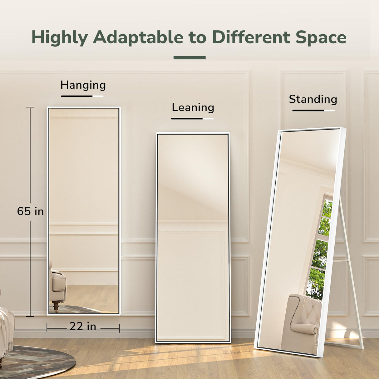 65x22 Inch Full Length Mirror with Floor Standing Full Body Size Wall Mirror Aluminum