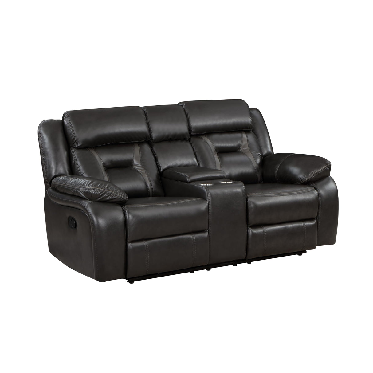 Ultra-Modern Reclining Loveseat with Center Console - Dark Gray Faux Leather