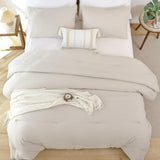 Oversized King Comforter Beige, 3pcs(1 Boho Comforter & 2 Pillowcases) Soft Lightweight