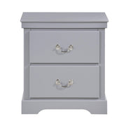 2 Drawer Wooden Nightstand with Metal Drop Handles and Bracket Feet, Gray