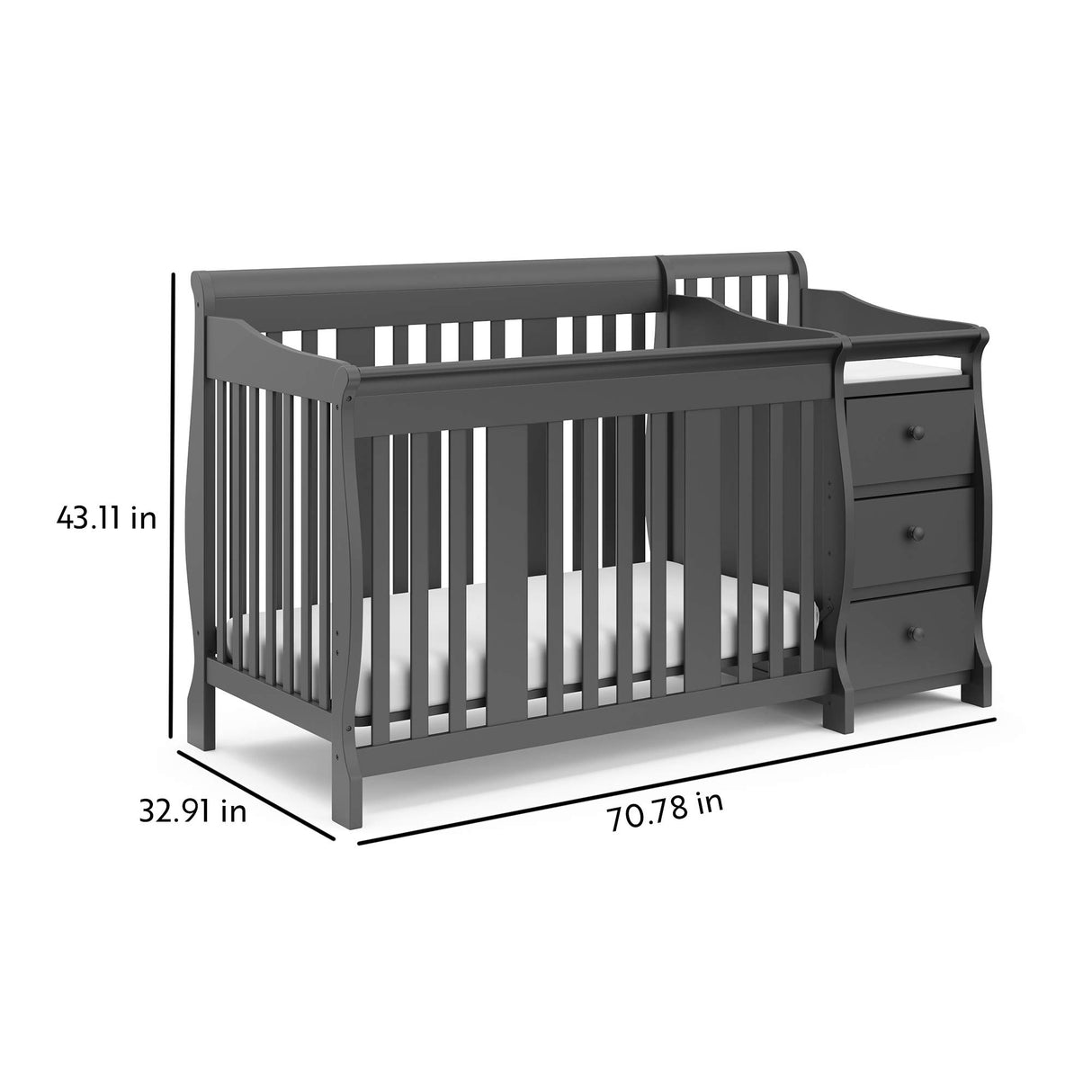 5-in-1 Convertible Crib and Changer (Gray) – Crib and Changing Table Combo with Drawer, Converts to Toddler Bed, Daybed and Full-Size Bed, Storage Drawer