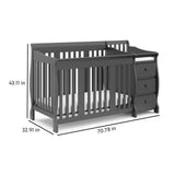 5-in-1 Convertible Crib and Changer (Gray) – Crib and Changing Table Combo with Drawer, Converts to Toddler Bed, Daybed and Full-Size Bed, Storage Drawer